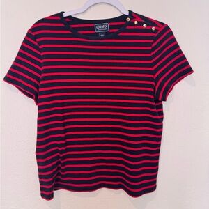 Chaps Black and Red Striped Top with Button Accents